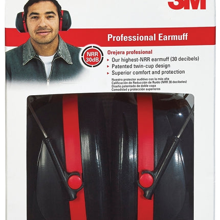 3M Pro Series 7100107419 Ear Muffs, 30 dB NRR, Black/Red :EA: QUANTITY: 1