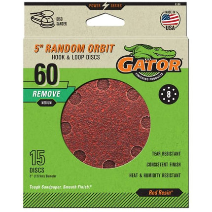 Gator 4144 Sanding Disc, 5 in Dia, 60 Grit, Coarse, Aluminum Oxide Abrasive, Vented :PK 15: QUANTITY: 1