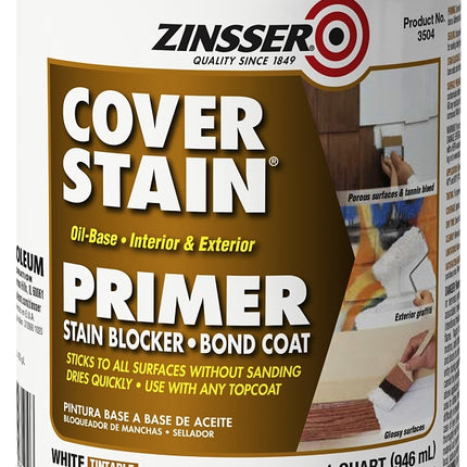 Zinsser 03504 Primer, Flat/Matte, White, 1 qt :QUART: QUANTITY: 1