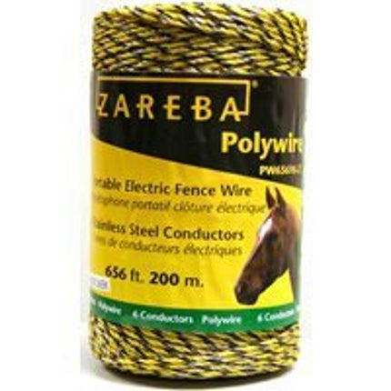 Zareba PW656Y6-Z Polywire, Stainless Steel Conductor, Yellow, 656 ft L :EA: QUANTITY: 1