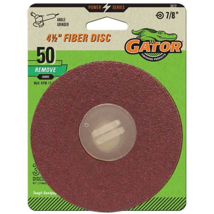 Gator 3072 Fiber Disc, 4-1/2 in Dia, 50 Grit, Coarse, Aluminum Oxide Abrasive, Fiber Backing :PK  3: QUANTITY: 1