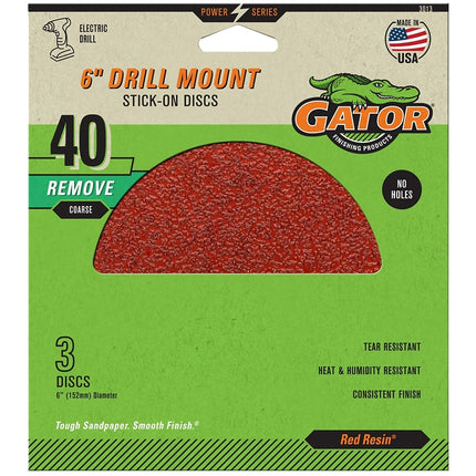 Gator 3013 Sanding Disc, 6 in Dia, 40 Grit, Extra Coarse, Aluminum Oxide Abrasive :PK  3: QUANTITY: 1