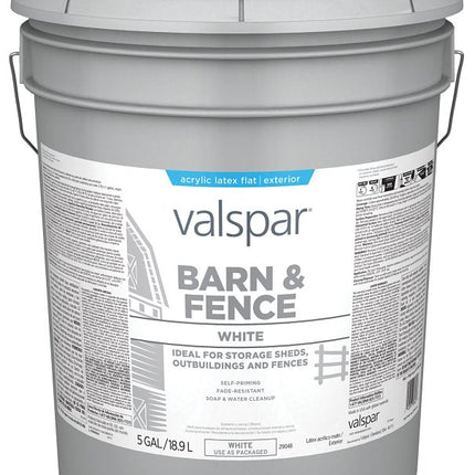 Valspar 018.3125-70.008 Barn and Fence Paint, White, 5 gal Pail :PAIL: QUANTITY: 1