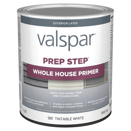 Valspar Prep-Step 044.0000981.005 Exterior Primer, White, 1 qt, Pail :QUART: QUANTITY: 4