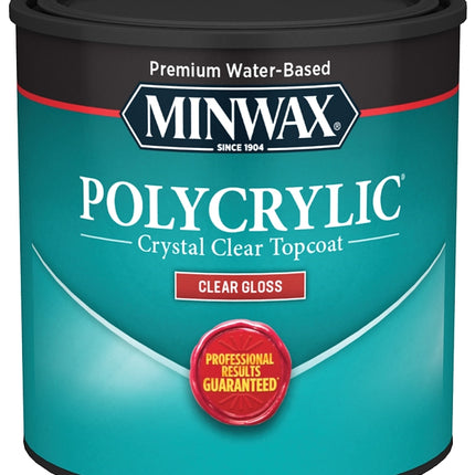 Minwax Polycrylic 255554444 Waterbased Polyurethane, Gloss, Liquid, Crystal Clear, 0.5 pt, Can :1/2PT: QUANTITY: 1