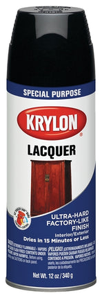 Krylon K07030777 Lacquer Spray, Gloss, Black, 12 oz, Can :CAN: QUANTITY: 1