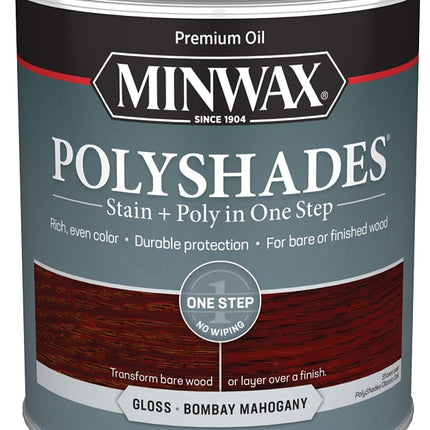 Minwax 61480444 Waterbased Polyurethane Stain, Gloss, Liquid, Bombay Mahogany, 1 qt, Can :QUART: QUANTITY: 1