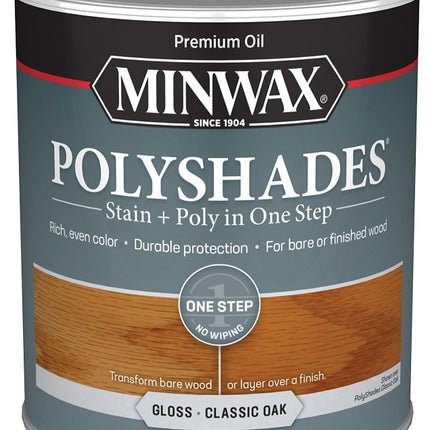 Minwax 61470444 Waterbased Polyurethane Stain, Gloss, Liquid, Classic Oak, 1 qt, Can :QUART: QUANTITY: 1