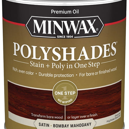 Minwax 61380444 Waterbased Polyurethane Stain, Satin, Liquid, Bombay Mahogany, 1 qt, Can :QUART: QUANTITY: 1