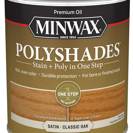 Minwax 61370444 Waterbased Polyurethane Stain, Satin, Liquid, Classic Oak, 1 qt, Can :QUART: QUANTITY: 1