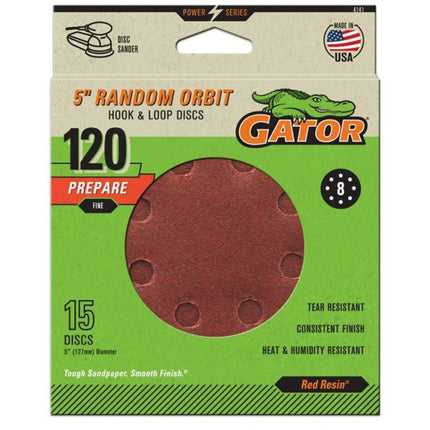 Gator 4141 Sanding Disc, 5 in Dia, 120 Grit, Fine, Aluminum Oxide Abrasive, Vented :PK 15: QUANTITY: 1