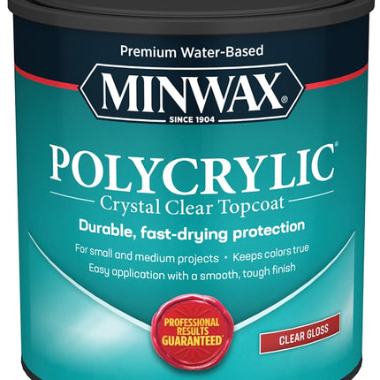 Minwax Polycrylic 65555444 Waterbased Polyurethane, Gloss, Liquid, Crystal Clear, 1 qt, Can :QUART: QUANTITY: 1