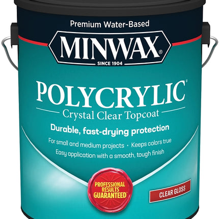 Minwax Polycrylic 15555000 Waterbased Polyurethane, Gloss, Liquid, Crystal Clear, 1 gal, Can :GAL: QUANTITY: 2