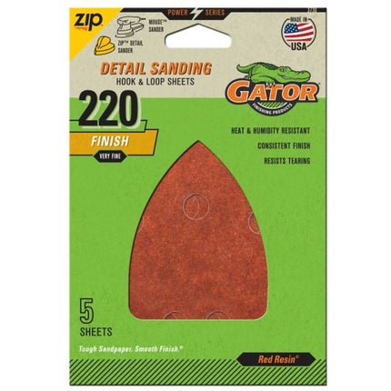 Gator 3730 Sanding Sheet, 3-1/2 in W, 5 in L, 220 Grit, Extra Fine, Aluminum Oxide Abrasive, Paper Backing :PK  5: QUANTITY: 1