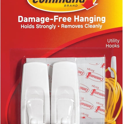 Command 17001 Utility Hook, 3 lb, 2-Hook, Plastic, White :CD 2: QUANTITY: 1