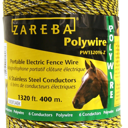 Zareba PW1320Y6-Z Polywire, Stainless Steel Conductor, Yellow, 1320 ft L :SPOOL: QUANTITY: 1