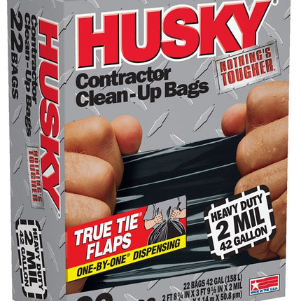 Husky HK42WC022B Contractor Clean-Up Bag, 42 gal Capacity, Poly, Black :BX 22: QUANTITY: 1