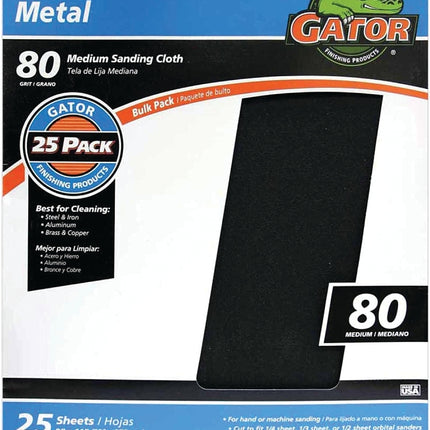 Gator 3291 Sanding Sheet, 11 in L, 9 in W, Medium, 80 Grit, Emery Abrasive, Cloth Backing :EA: QUANTITY: 25