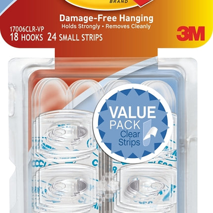 Command 17006CLR-VP Adhesive Hook, 0.5 lb, 18-Hook, Plastic, Clear :CD 18: QUANTITY: 4