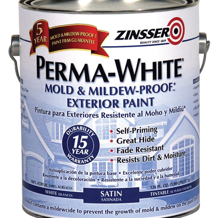 ZINSSER 03101 Exterior House Paint, Satin, White, 1 gal Can :GAL: QUANTITY: 4