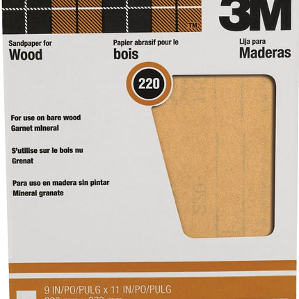 3M 99411NA Sandpaper, 11 in L, 9 in W, Extra Fine, 220 Grit, Garnet Abrasive, Paper Backing :PK 25: QUANTITY: 1