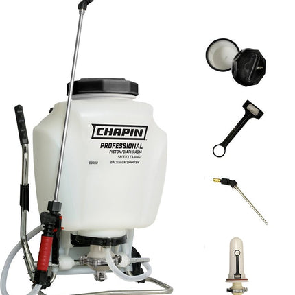 CHAPIN 63900 Backpack Sprayer, 4 gal Tank, Poly Tank, 25 ft Horizontal, 23 ft Vertical Spray Range, 48 in L Hose :EA: QUANTITY: 1