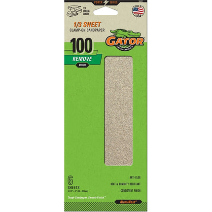 Gator 5042 Sanding Sheet, 3-2/3 in W, 9 in L, 100 Grit, Medium, Aluminum Oxide Abrasive, Paper Backing :PK  6: QUANTITY: 1