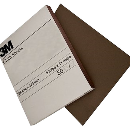 3M 02432 Sandpaper Sheet, 11 in L, 9 in W, Medium, Aluminum Oxide Abrasive, Cloth Backing :EA: QUANTITY: 50