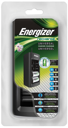 Energizer Recharge CHFC Universal Charger, 1.1 A Charge, 12 VDC Output, AA, AAA, C, D Battery, 4 -Battery :EA: QUANTITY: 1