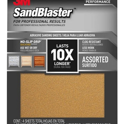 3M 20000-G-4 Sandpaper Sheet, 11 in L, 9 in W, 80, 120, 180, 220 Grit, Aluminum Oxide Abrasive, Ceramic Backing :PK 4: QUANTITY: 1