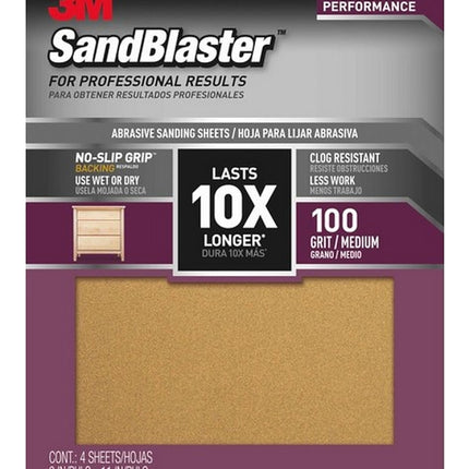 3M 20100-G-4 Sandpaper Sheet, 11 in L, 9 in W, 100 Grit, Aluminum Oxide Abrasive, Ceramic Backing :PK 4: QUANTITY: 1