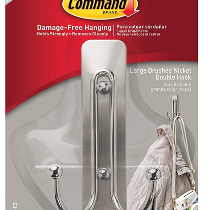 Command 17036BN-ES Large Double Hook, 4 lb, 1-Hook, Metal/Plastic, Gray, Brushed Nickel :CD 1: QUANTITY: 4