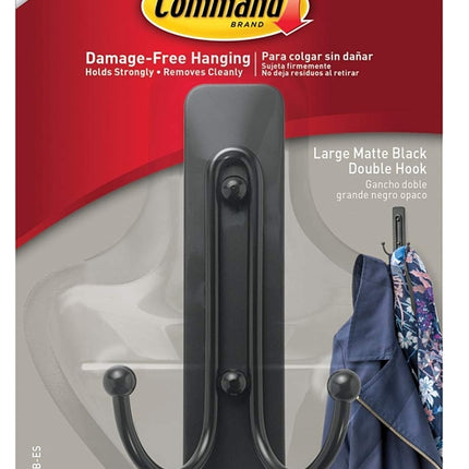 Command 17036MB-ES Large Decorative Double Hook, 5 lb, 1-Hook, Metal/Plastic, Black, Matte :CD 1: QUANTITY: 4