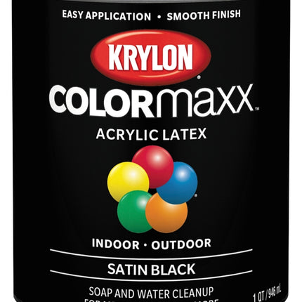 Krylon COLORmaxx K05626007 Exterior/Interior Paint, Satin, Black, 32 oz :QUART: QUANTITY: 1