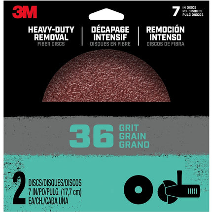 3M Hookit 27411 Grinding Disc, 7 in Dia, 36 Grit, Fiber Backing, 8-Hole :PK 2: QUANTITY: 1