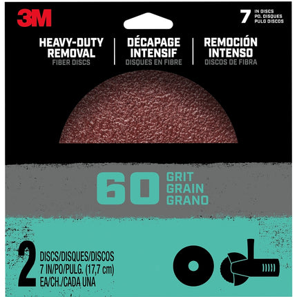 3M Hookit FBRDISC7IN60 Grinding Disc, 7 in Dia, 60 Grit, Coarse, Fiber Backing, 8-Hole :PK 2: QUANTITY: 1