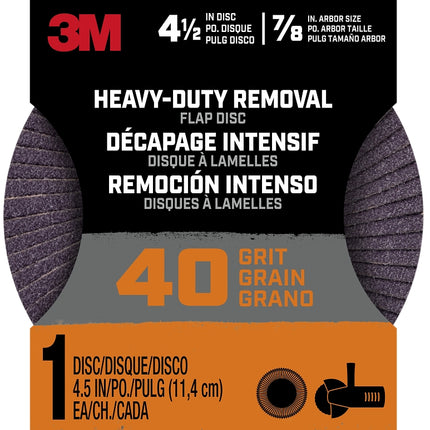 3M 27426 Flap Disc, 4-1/2 in Dia, 40 Grit, Coarse :EA: QUANTITY: 1