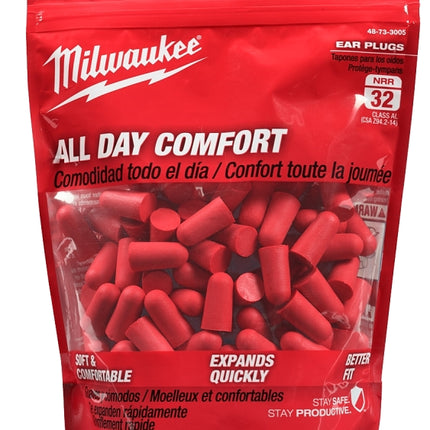 Milwaukee 48-73-3005 Ear Plugs, 32 dB NRR, Tapered, Foam Ear Plug, Red Ear Plug :CD100: QUANTITY: 1