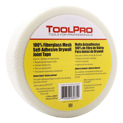 Toolpro TP03075 Mesh Tape, 300 ft L, 1-7/8 in W, Fiberglass, White :EA: QUANTITY: 1