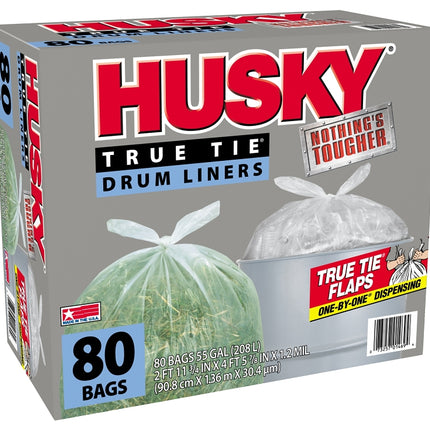 Husky HK55WC080C Trash Bag, 55 gal Capacity, Clear :BX: QUANTITY: 1