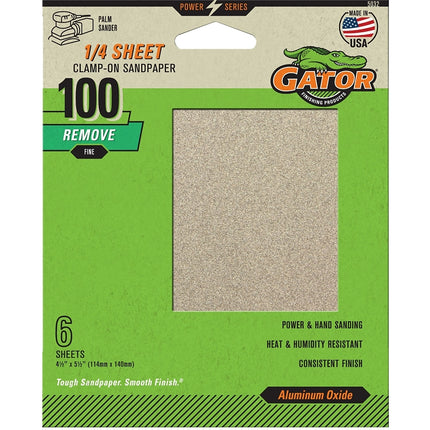 Gator 5032 Sanding Sheet, 4-1/2 in W, 5-1/2 in L, 100 Grit, Medium, Aluminum Oxide Abrasive, Paper Backing :PK  6: QUANTITY: 1