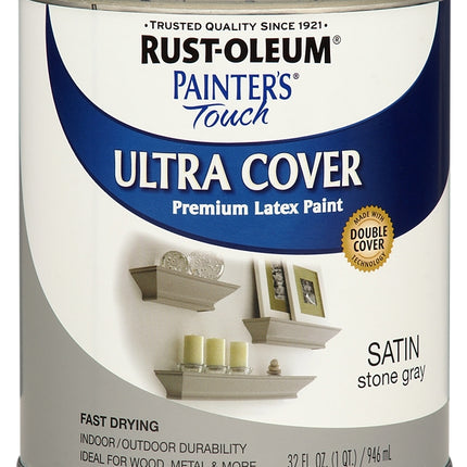 RUST-OLEUM PAINTER'S Touch 267335 Exterior Paint, Satin, Stone Gray, 1 qt :QUART: QUANTITY: 1