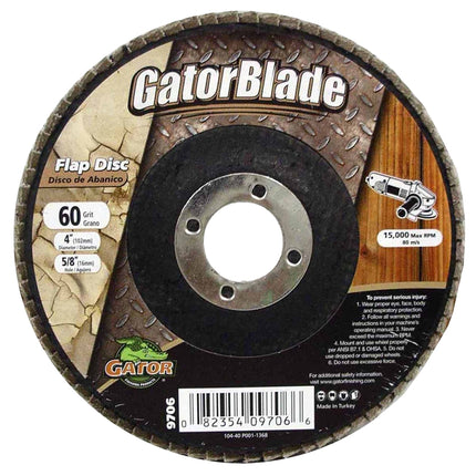 GatorBlade 9706 Flap Disc, 4 in Dia, 5/8 in Arbor, 60 Grit, Zirconium Oxide Abrasive :EA: QUANTITY: 1