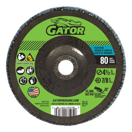 Gator 9718 Abrasive Flap Disc, 4-1/2 in Dia, 80 Grit, Medium, Zirconium Oxide Abrasive, Fiberglass Backing :EA: QUANTITY: 1