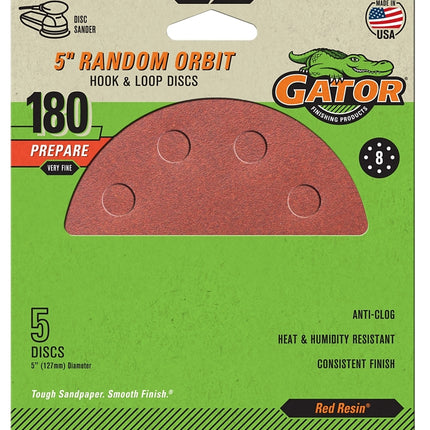 Gator 3722 Sanding Disc, 5 in Dia, 180 Grit, Very Fine, Aluminum Oxide Abrasive, Vented :PK 5: QUANTITY: 1