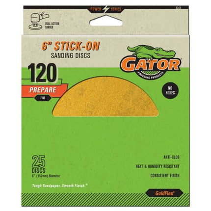 Gator 3243 Sanding Disc, 6 in Dia, Coated, 120 Grit, Fine, Aluminum Oxide Abrasive, Paper Backing :PK25: QUANTITY: 1