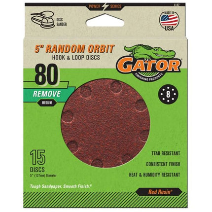 Gator 4142 Sanding Disc, 5 in Dia, 80 Grit, Medium, Aluminum Oxide Abrasive, Vented :PK 15: QUANTITY: 1