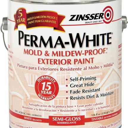 ZINSSER 03131 Exterior House Paint, Semi-Gloss, White, 1 gal Can :GAL: QUANTITY: 1