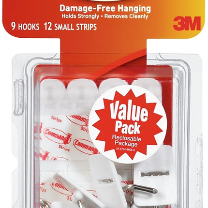 Command 17067-VP Wire Hook, 5/8 in Opening, 0.5 lb, 9-Hook, Plastic, White :CD 9: QUANTITY: 1