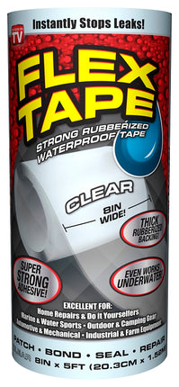 Flex Seal TFSCLRR0805 Repair Tape, 5 ft L, 8 in W, Clear :ROLL: QUANTITY: 1